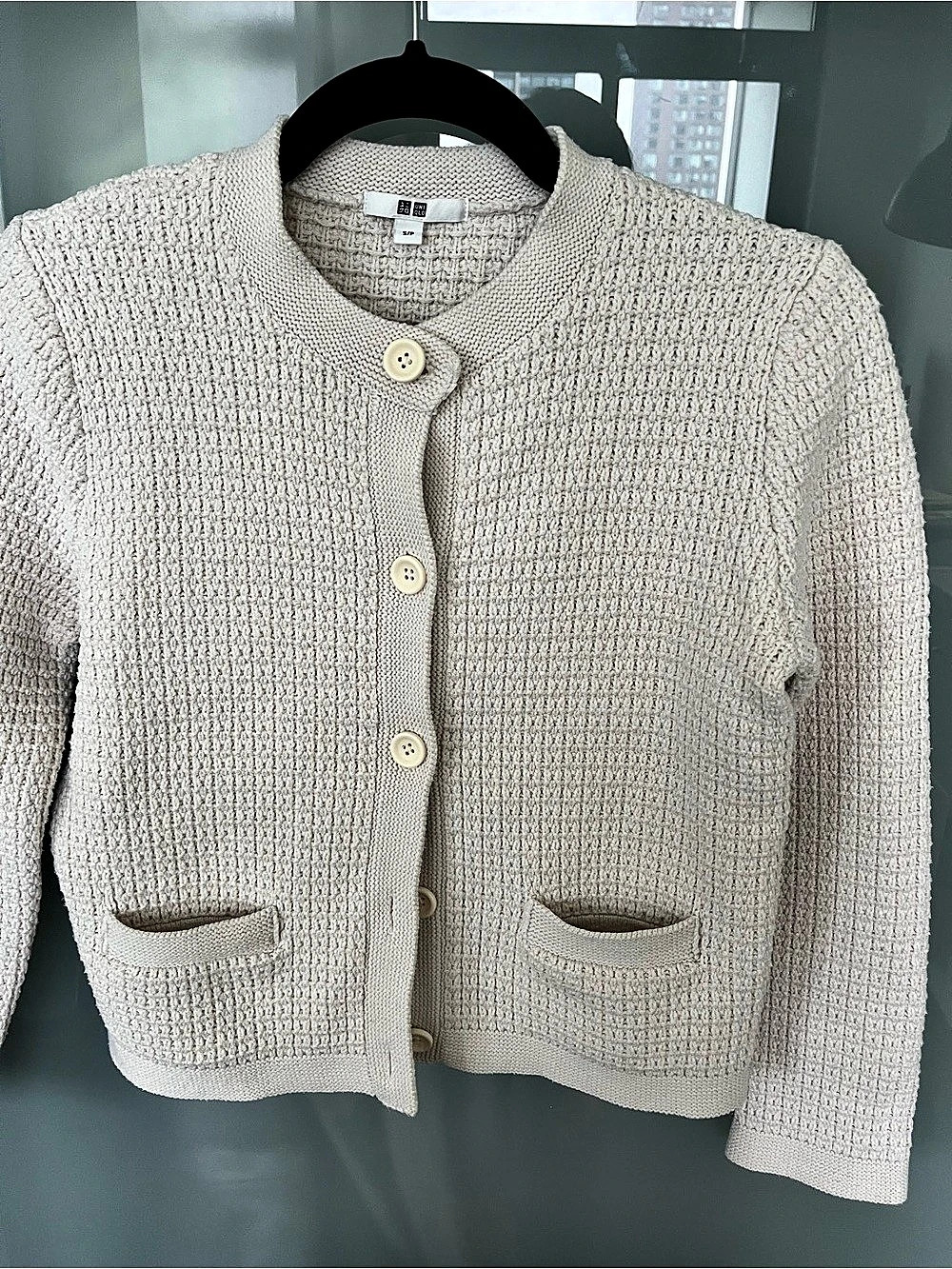 Uniqlo Waffle Knit Crew Neck Cardigan Cream Small
